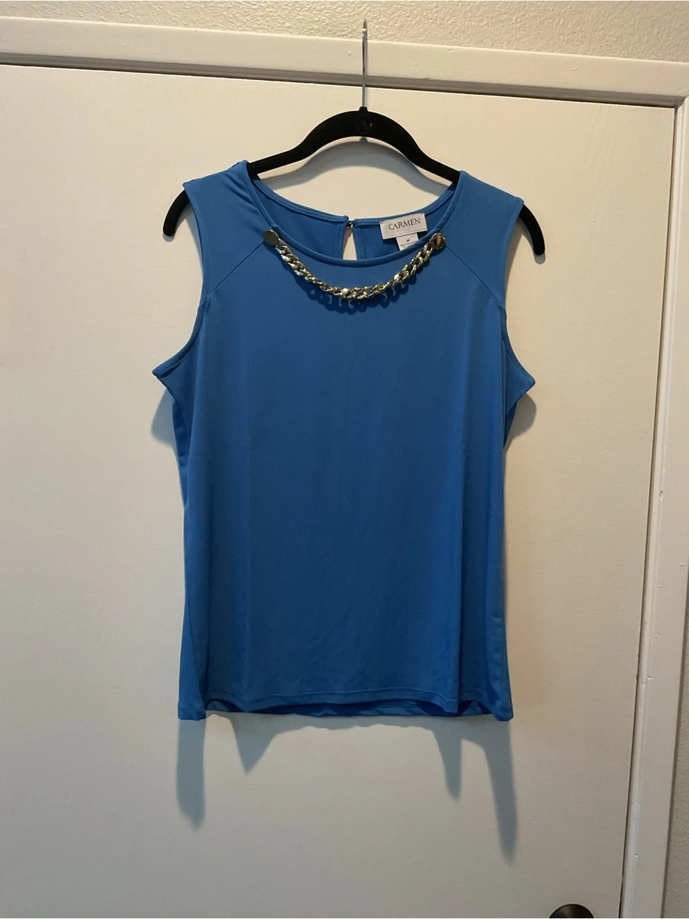 Carmen Marc Valvo Bright Blue Sleeveless Top with Chain Detail - Picture 1 of 5